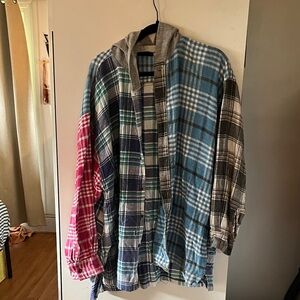 Urban Active Patchwork Plaid Hooded Shirt Jacket - Blue, Pink, Green, Black